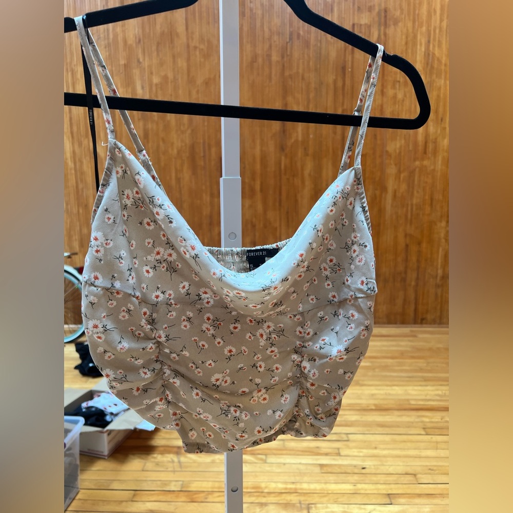 Forever 21 Floral Ruched Cami Top - Cream